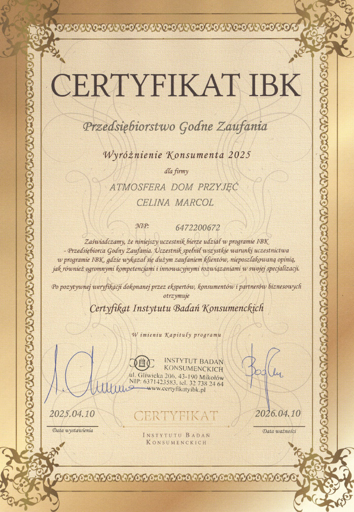 Certyfikat Wyróżnienie Konsumenta